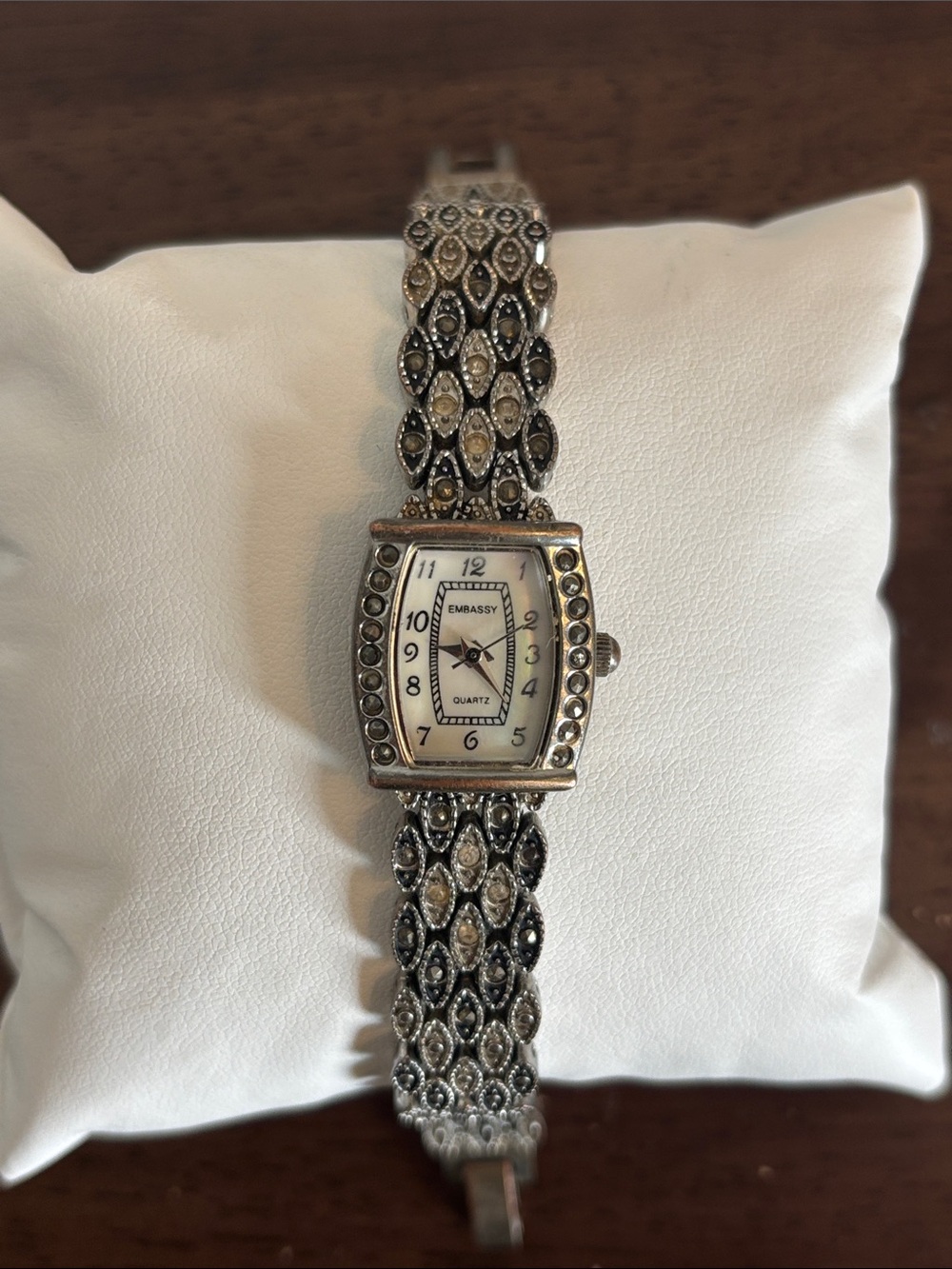 Silver-Tone Marcasite Accent Women's Bracelet Watch - Silver